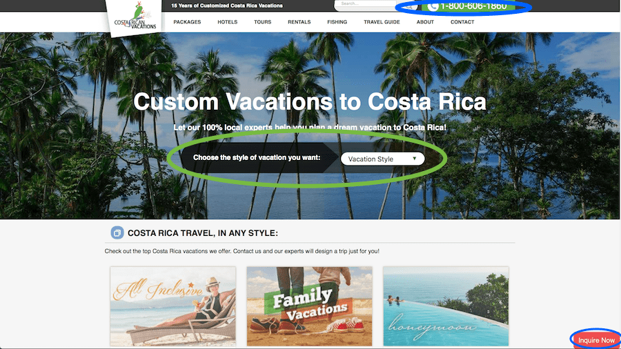 travel call-to-action for Costa Rican Vacations