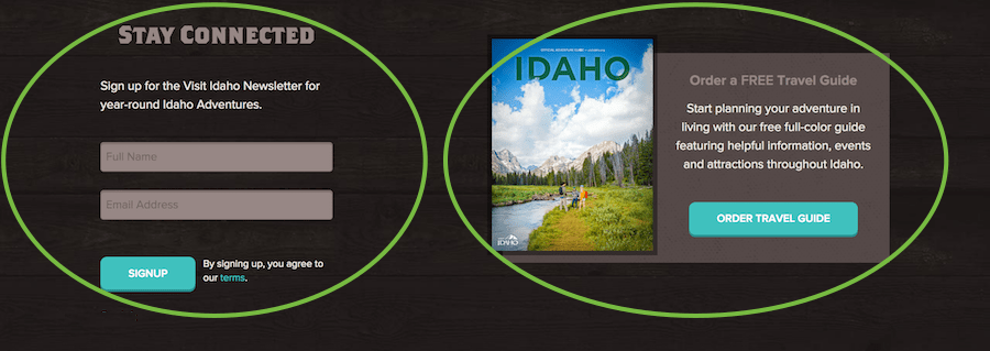 opt-in CTA for Visit Idaho